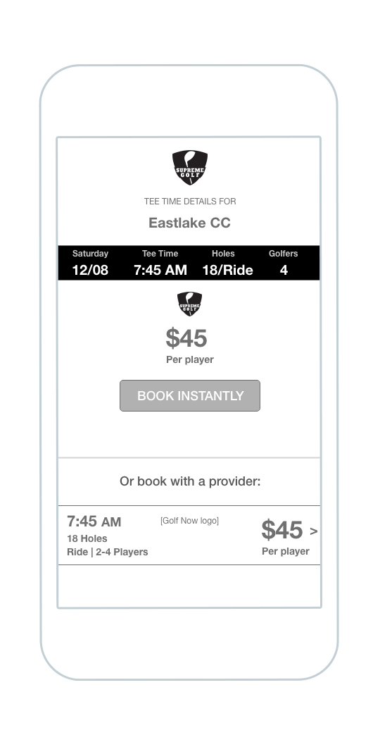 Lo-fi Supreme Golf booking screen