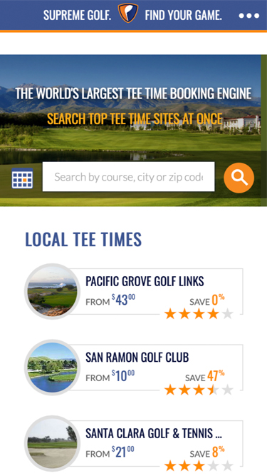 Supreme Golf Homepage for mobile