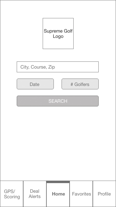 Wireframe Supreme Golf Homescreen